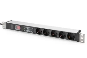 Digitus PDU 1U 5x Schuko černá / Zásuvková lišta / 230V/16A / kabel 2 m / hliníkové tělo / vypínač (DN-95433)