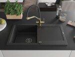 MEXEN/S - Leo granitový dřez 1-miska s odkapávačem včetně baterie Duo, černá/stříbrná metalik 6501-73-671701-57-B