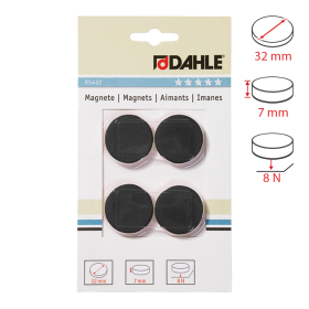 Dahle magnet plánovací, Ø 32 mm, 8 N, 4 ks, černé