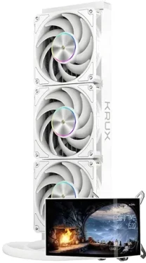 Krux HydroArc 360 bílá / Vodní chladič CPU / 360 mm radiátor / 3x 120 mm PWM ARGB ventilátory / LED displej 6,8" IPS (KRXE011)