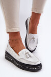 Bílé dámské kožené mokasíny na platformě Assetnima 36