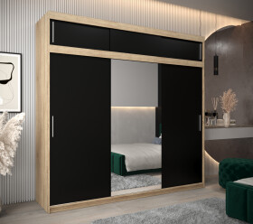 Šatní skříň Abi T1 s nástavcem Barva korpusu: Dub Sonoma, Rozměry: 250 cm, Dveře: Černá