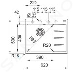 FRANKE - Centro Fragranitový dřez CNG 611-62 TL/2, 620x500 mm, bílá-led 114.0637.494