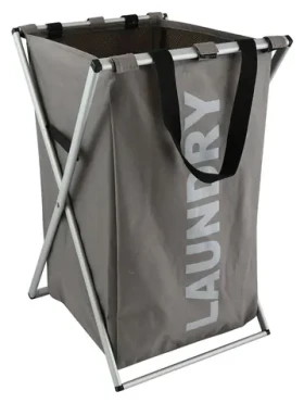 MSV LAUNDRY koš na prádlo skládací šedo-hnědý / 50 l / polyester, hliník