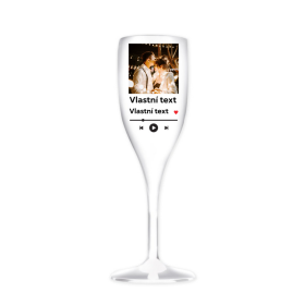 Personalizovaná nerozbitná prosecco sklenice s motivem přehrávače