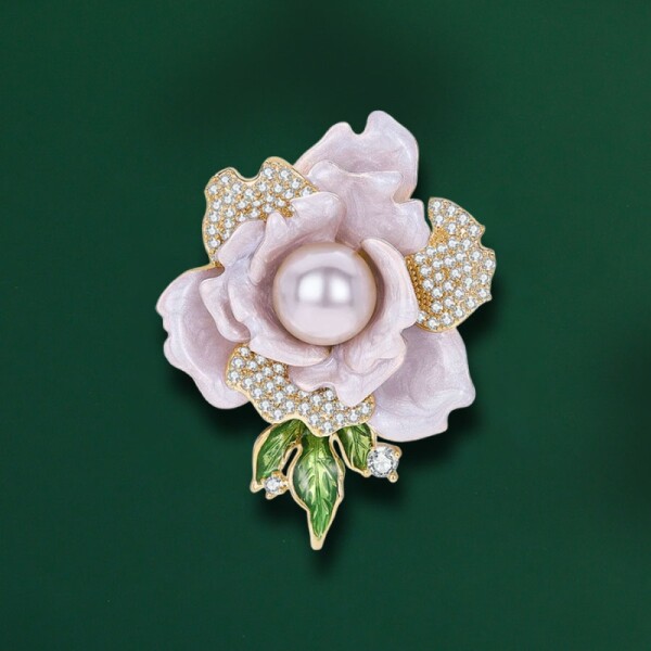 Luxusní brož ve tvaru květu s levandulovou perlou Arlette, Fialová