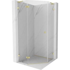 MEXEN/S - Lunar L sprchový kout pětiboký křídlový levá 90 x 90, transparent, zlato kartáčovaná 831L-090L-090P-55-00-L