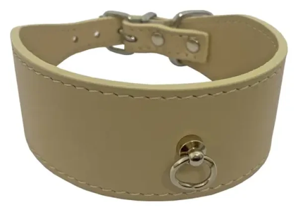 Huhubamboo Exclusive obojek béžový M / Obojek pro psy / Pro chrty / 40 mm x 29-34 cm / Hovězí kůže (355484)