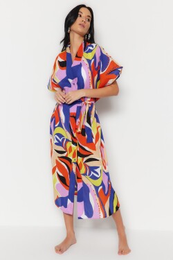 Trendyol Maxi Kimono Kaftan abstraktním vzorem, tkaný ze 100% bavlny