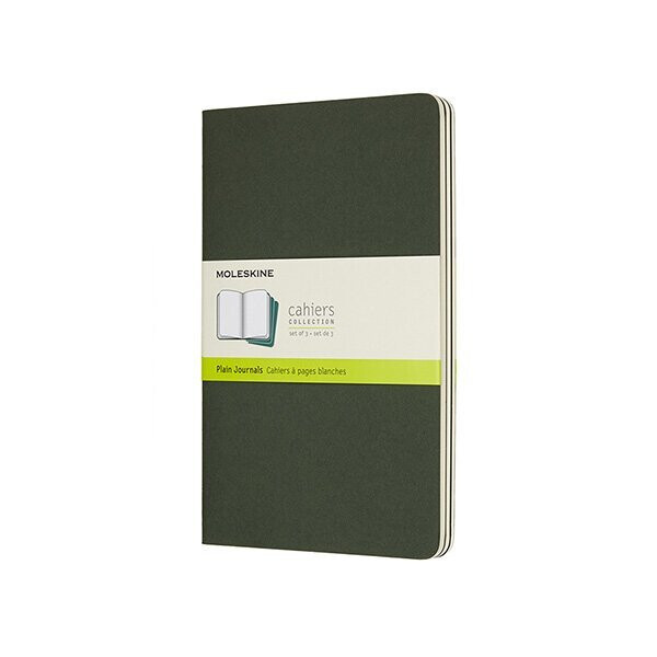 Sešity Moleskine Cahier, L, čisté, 3 ks - tm. zelené