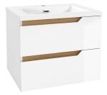 Kielle - Oudee Skříňka s umyvadlem 60 cm, lesklá bílá/tmavý dub 50002S610
