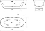 MEXEN/S - Eris volně stojící vana 170 x 80, bílá/černá, sifon a přepad kartáčované zlato 53441708075-55