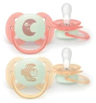 Philips Avent Dudlík Ultrasoft Night 0-6 m růžová, žlutá / Silikonový dudlík / 2 ks