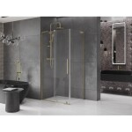 MEXEN/S - Velar L sprchový kout, posuvné dveře 120 x 110, transparent, zlato 871-120-110-03-50