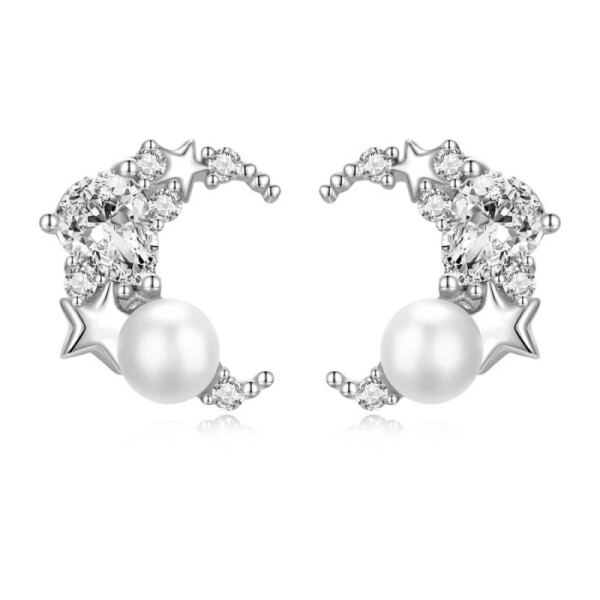 Stříbrné náušnice s perlou Moon & Pearl, stříbro 925/1000, Bílá