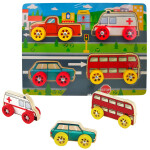 BABU - Dřevěné puzzle autíčka - sada 4 ks - Babu