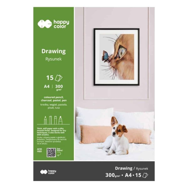 Papír na kresbu Blok Happy Color Rysunek A4 300 g 15 listů