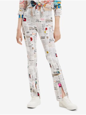 Bílé dámské vzorované kalhoty Desigual Newspaper dámské
