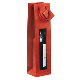 20 x Dárkové lakované tašky na víno pro 1 láhev s okénkem, 98x380x88mm, červená