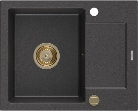 MEXEN/S - Enzo granitový dřez 1 s odkapávačem 576x465 mm, černá kropenatá,+ zlatý sifon 6506571005-76-G