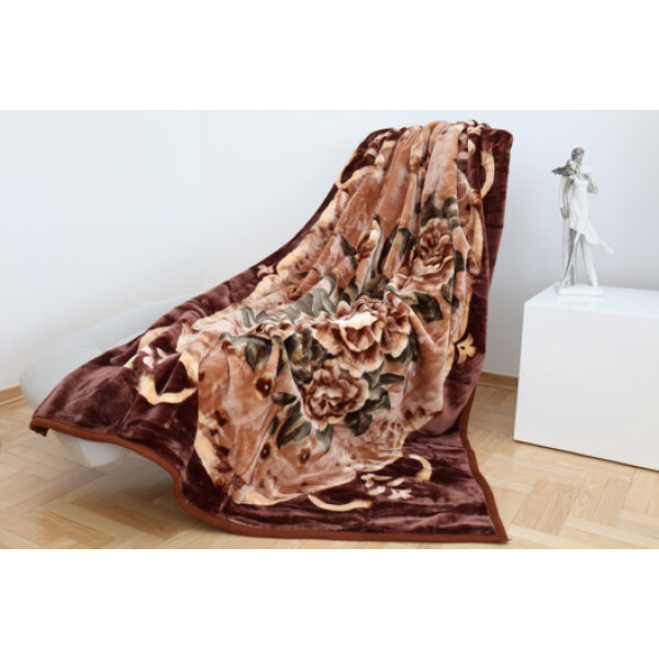 DumDekorace Teplá deka s květinami hnědé barvy Šířka: 160 cm | Délka: 210 cm