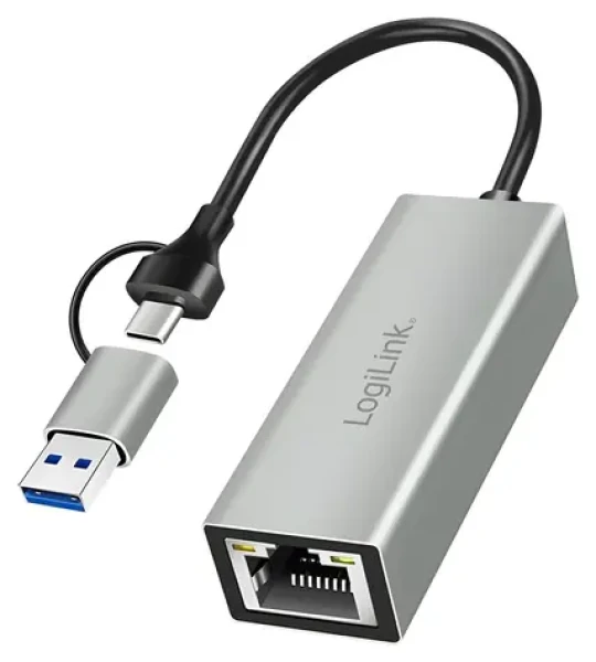 USB-C adaptér na Gigabit Ethernet + USB šedá / Adaptér / RJ-45 / USB-A / 1000 Mbit/s (UA0238B)