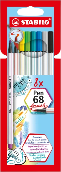 Sada fixů STABILO Pen 68 Brush, štětcový hrot, 8ks