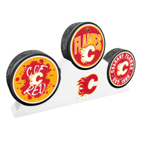 Mustang Puk Calgary Flames NHL 3 Puck Podium Set