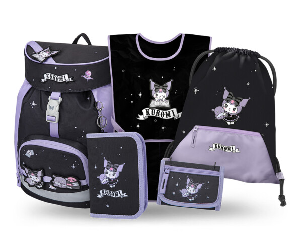 5 SET Airy Kuromi Fortune Dream: batoh, penál, sáček, zástěra, peněženka
