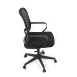 Židle kancelářská, černý MESH a černá látka, plastový kříž, houpací mechanismus.