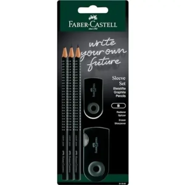 FABER-CASTELL Grafitové tužky s ořezávátkem a gumou / tvrdost B / černá (217059)