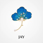 Brož ve tvaru květu orchideje s perlou a zirkony, Modrá