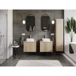 MEXEN/S - Rivel koupelnová skříňka pod umyvadlo 60 cm s deskou, 1 šuplík, reliéf , dub 91A20-06047-1-BFC81