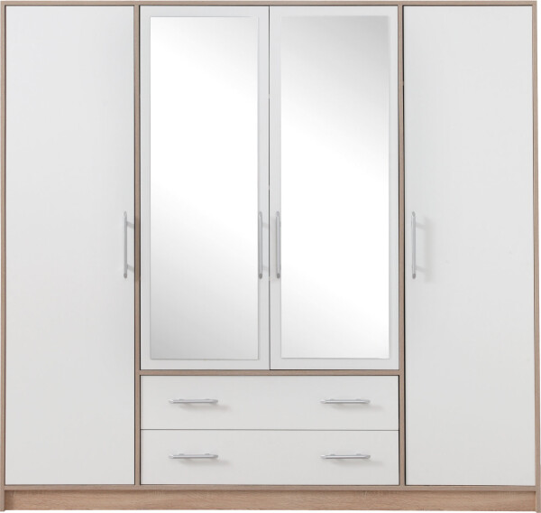 Šatní skříň Smart SR1 Varianta: Se zrcadlem, Barva korpusu + barva dveří: Dub sonoma + Bílá