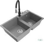 MEXEN/S - Tomas granitový dřez 2-bowl včetně baterie Savita, šedá 6516-71-672601-70