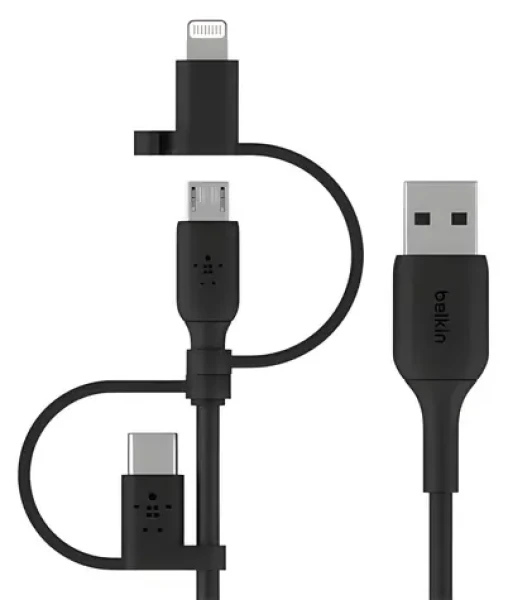 Belkin BOOST CHARGE kabel USB-A na Lightning + Micro USB + USB-C / 1,2m (CAC001BT1MBK)