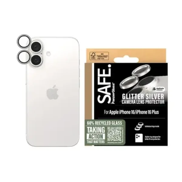 PanzerGlass SAFE Camera Apple iPhone 16/16 Plus třpytivě stříbrné Hoops (SAFE95892)