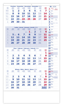 Nástěnný kalendář 2026 Helma - Čtyřměsíční modrý s poznámkami