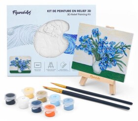 3D reliéfní malba - Kosatce Van Gogh - Sběratelská sada s dřevěným stojánkem