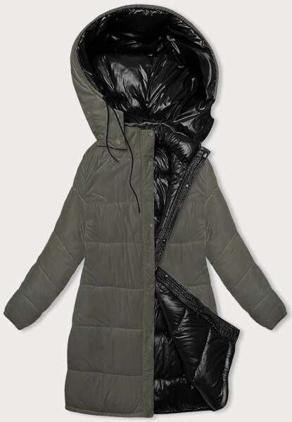 Černo-khaki hrubší oboustranná dámská zimní bunda (V768g) odstíny černé M (38)