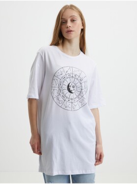 Bílé dámské prodloužené oversize tričko Noisy May Zodiac dámské