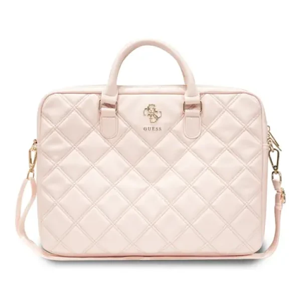 Guess PU Quilted 4G Metal Logo Computer Bag 15/16" růžová (57983117872)
