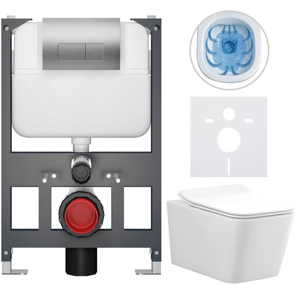 CERANO Kompletní WC set Basic/Forte - bílá lesklá - WC tlačítko Modulo/Stříbrná - závěsné - nízký modul - předstěnová instalace - 51x36 cm