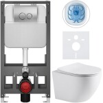 CERANO - Kompletní WC set Basic/Cesso - bílá matná - WC tlačítko Dualo/Stříbrná - volně stojící - předstěnová instalace - 49x36 CER-8050BD86252