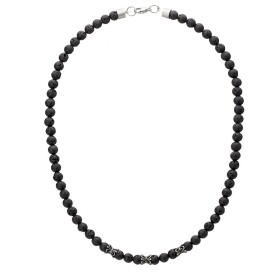 Pánský korálkový náhrdelník Luis - 6 mm lávový kámen, etno styl, Černá 45 cm