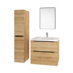 Mereo Mailo, koupelnová skříňka s umyvadlem z litého mramoru 121 cm, dub Riviera, černé madlo CN523MB