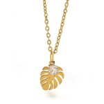 Náhrdelník se zirkonem Monstera Leaf Gold - chirurgická ocel, Zlatá 45 cm + 5 cm (prodloužení)