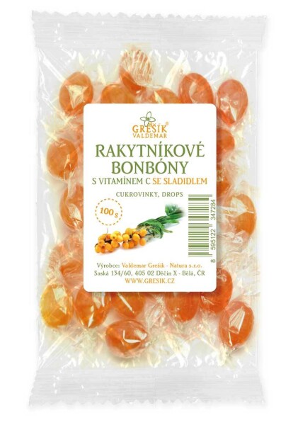 Grešík Rakytníkové bonbóny s vitaminem C se sladidlem 100g