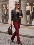 Dámské džíny s rozšiřujícími se nohavicemi, s páskem a vysokým pasem, vínové, FashionStreet UY3111 S/36