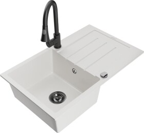 MEXEN - Bruno granitový dřez 1 s odkapávačem včetně baterie Elia, bílá 6513-20-670101-70